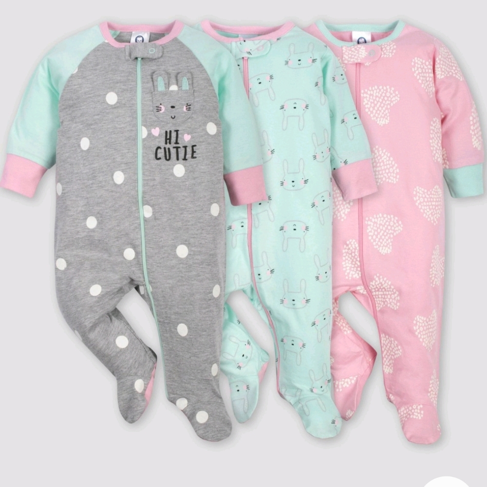 Gerber Baby Girls 3pk Bunny Sleep and Play